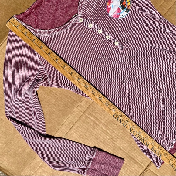 Scanty Brand Burgundy Red Striped Shirt Top Small Embroidered Bohemian Make Love - Picture 12 of 13